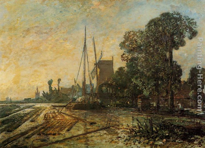 Windmill near the Water painting - Johan Barthold Jongkind Windmill near the Water art painting